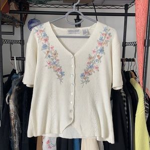 Vtg Cottagecore Embroidered Blouse White Large